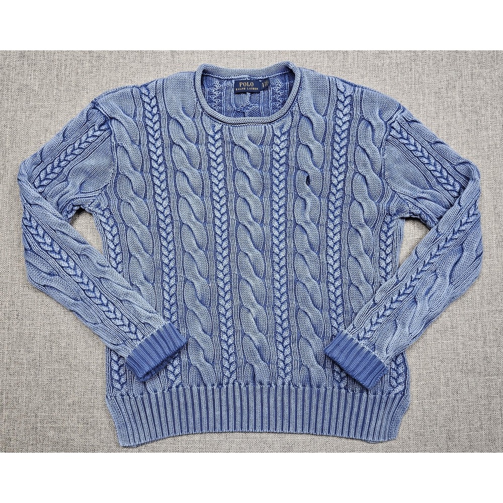 Polo Ralph Lauren Sweater Womens Small Blue Cable Knit Cotton Crewneck Pullover